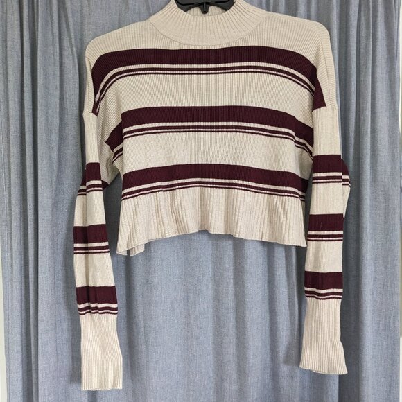 Academia Retro Preppy Arizona Cropped Sweater XXL Ribbed Cream Red Striped - Picture 1 of 7